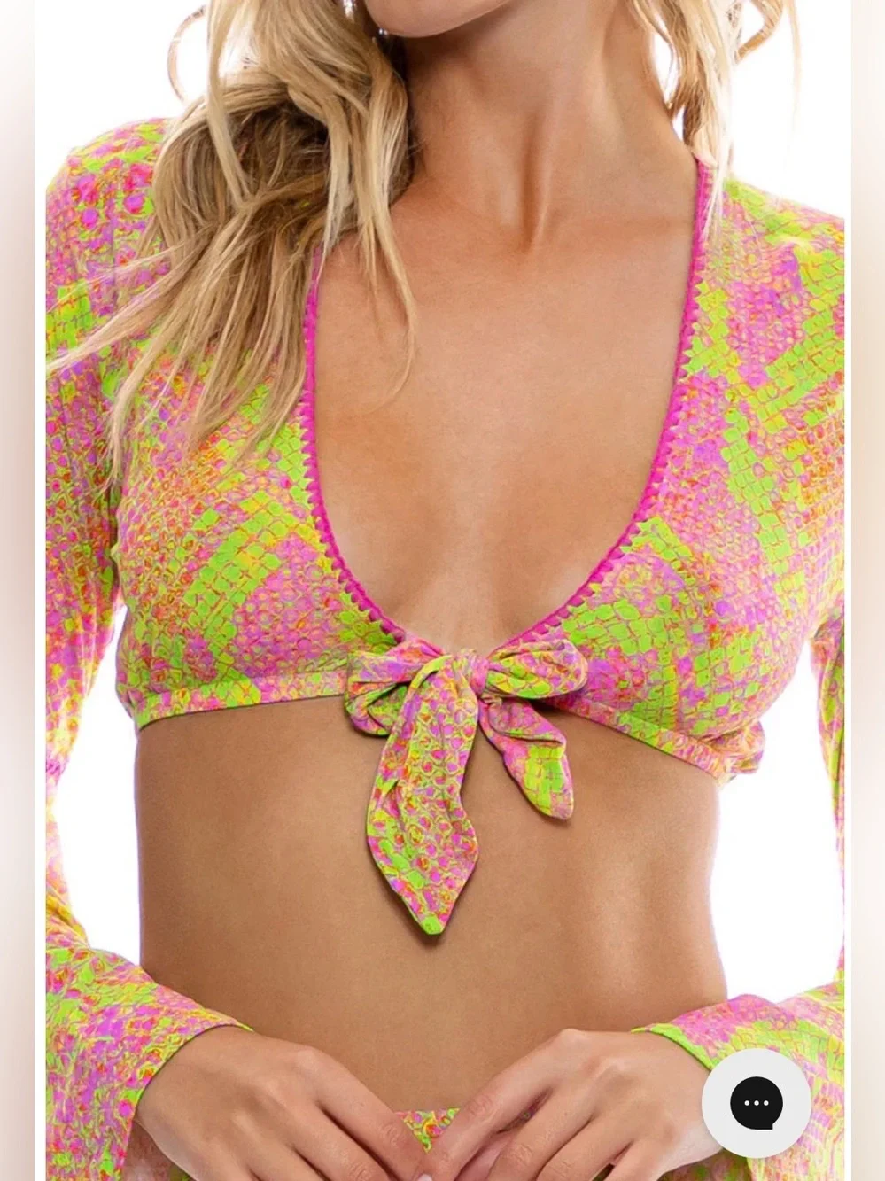 Luli Fama Pink & Lime Born to Be Wild Tie-Front Two-Piece Cover-Up Set Small